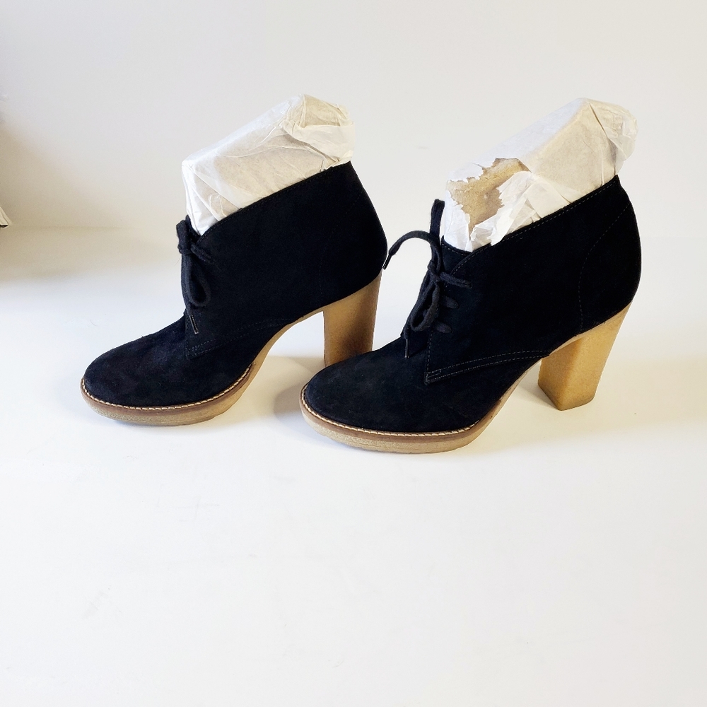J Crew Rubber Sole Lace up Suede Block Heel Bootie